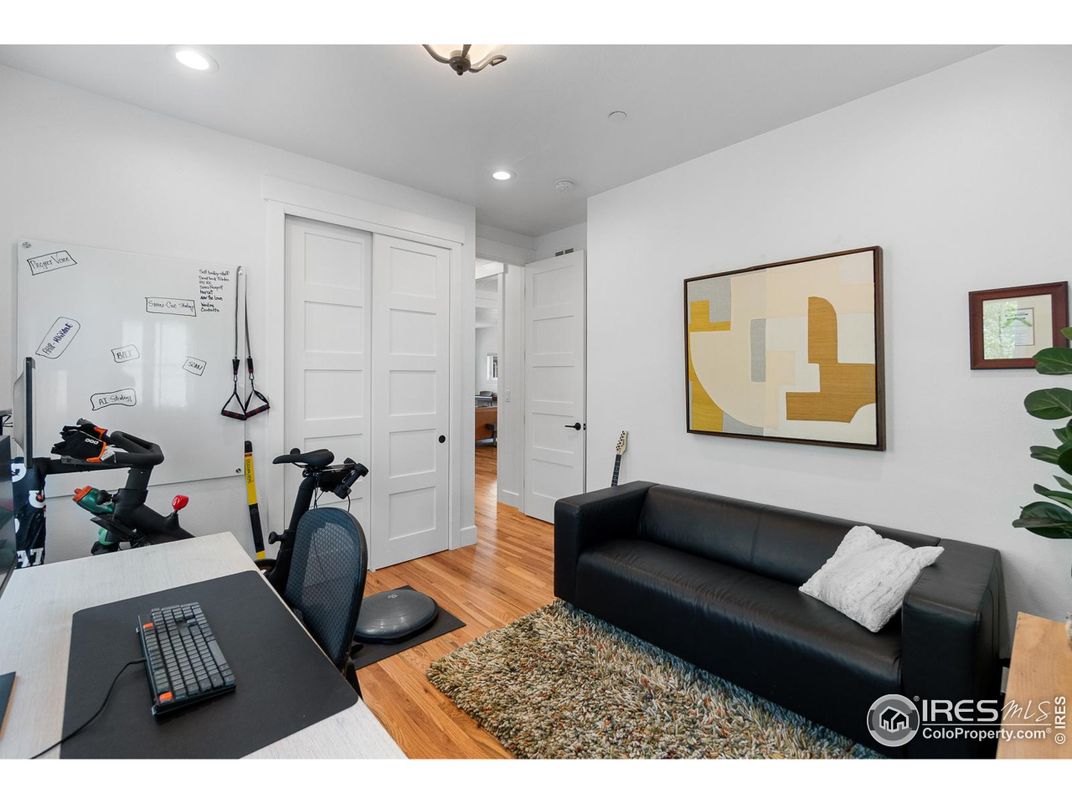 Fitness Equipment, Home Office, Interior, Recessed Lighting, Wood Texture Flooring