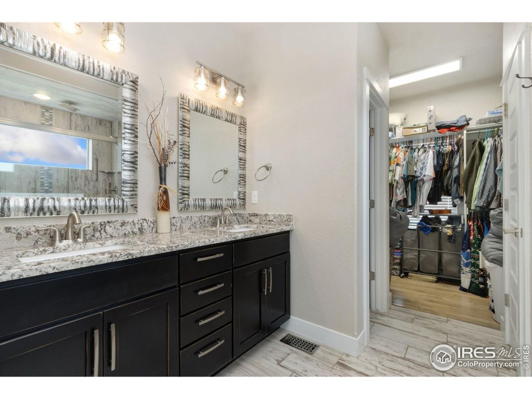 Bathroom, Dual Sink Vanities, Interior, Walk-in Closets, Wood Texture Flooring