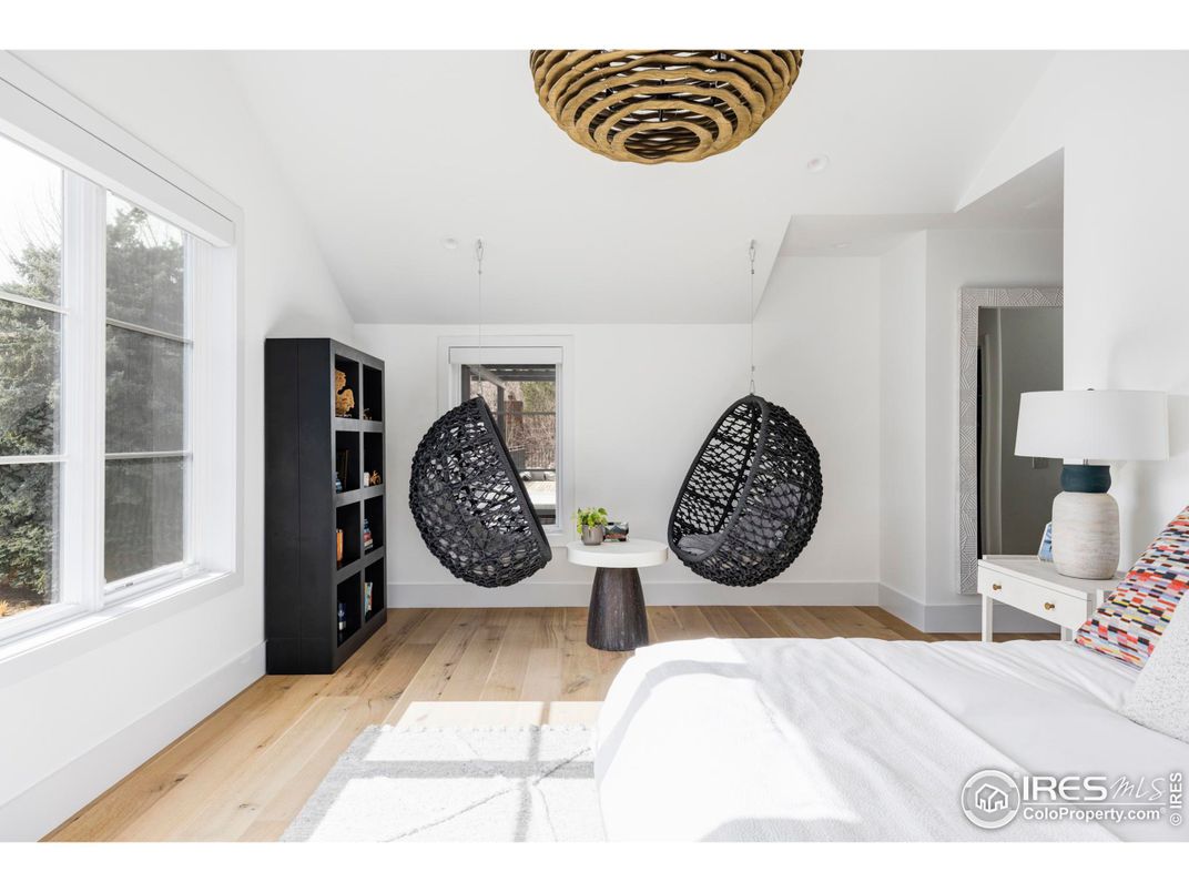 Bedroom, Interior, Pendant Lights, Wood Texture Flooring