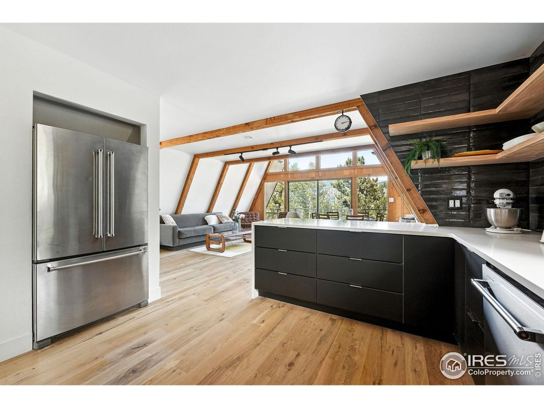 Interior, Kitchen, Living room, Stainless Steel Appliances, Wooden Beams, Wood Texture Flooring