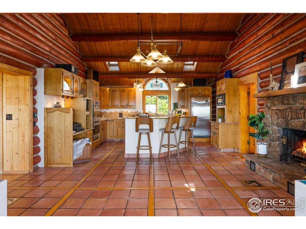 Fireplace, Interior, Kitchen, Pendant Lights, Wooden Beams, Wooden Ceilings, Wooden Walls