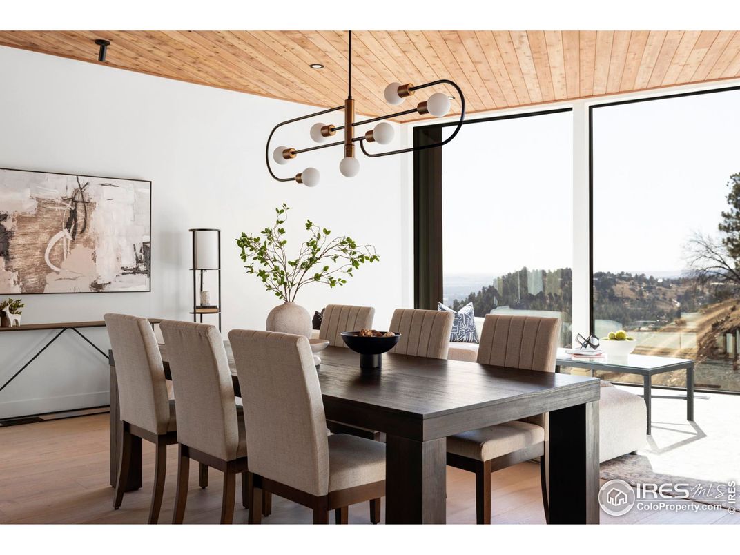 Dining room, Interior, Pendant Lights, Wooden Ceilings, Wood Texture Flooring