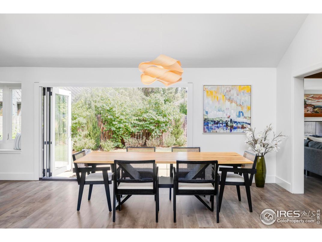 Dining room, Interior, Pendant Lights, Wood Texture Flooring