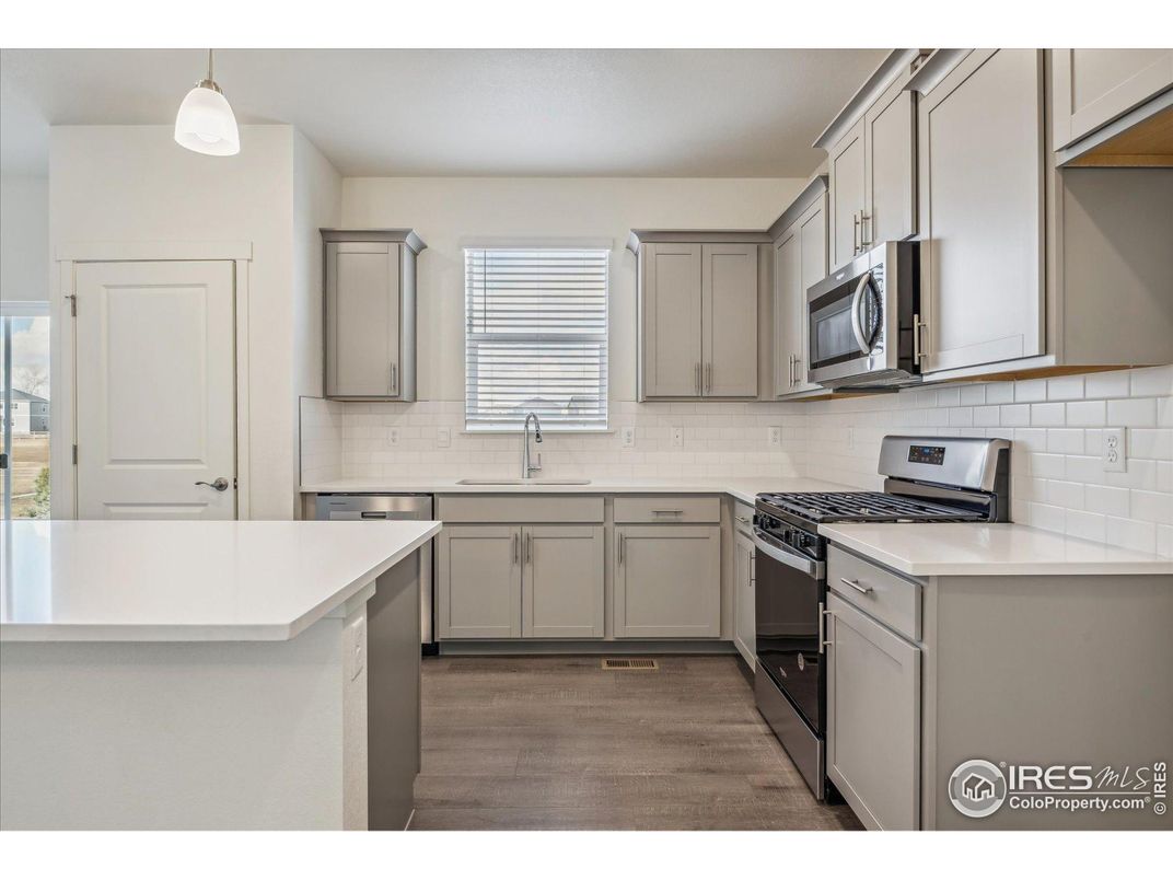 Interior, Kitchen, Pendant Lights, Stainless Steel Appliances, Wood Texture Flooring