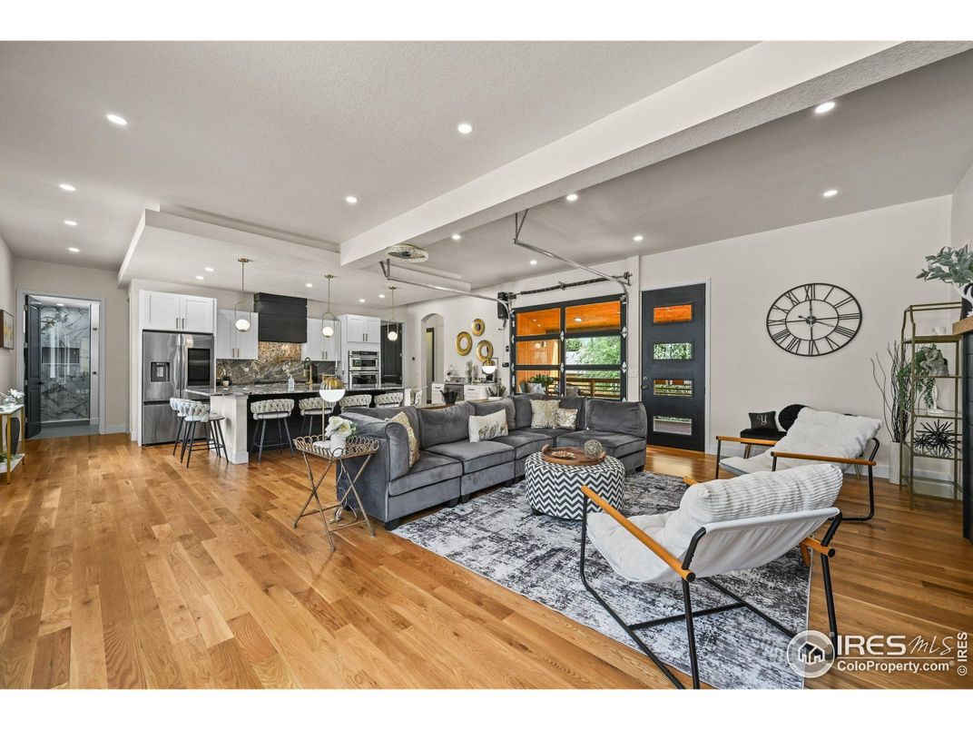 Interior, Kitchen, Living room, Pendant Lights, Recessed Lighting, Stainless Steel Appliances, Wood Texture Flooring