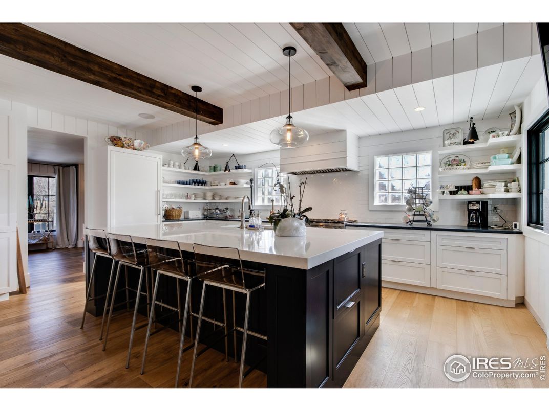 Interior, Kitchen, Pendant Lights, Recessed Lighting, Wooden Beams, Wood Texture Flooring