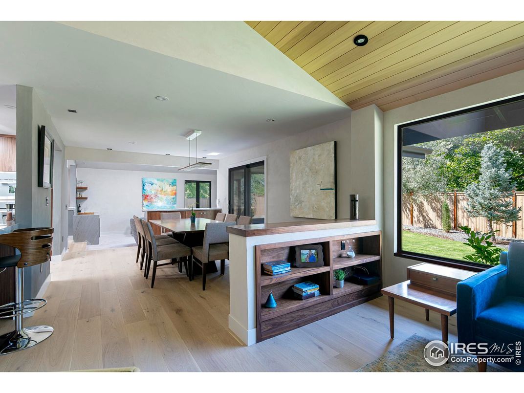 Dining room, Interior, Pendant Lights, Recessed Lighting, Wood Texture Flooring