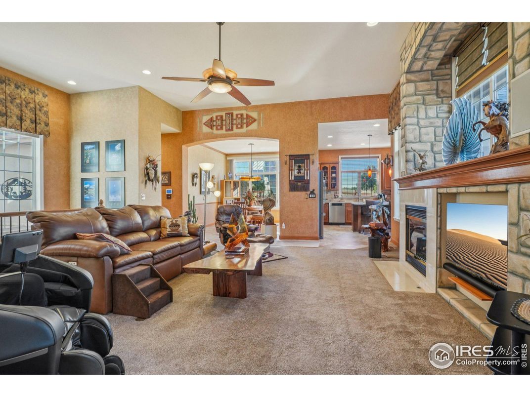 Home Theatre Room, Fireplace, Interior, Living room, Recessed Lighting, Stone Walls