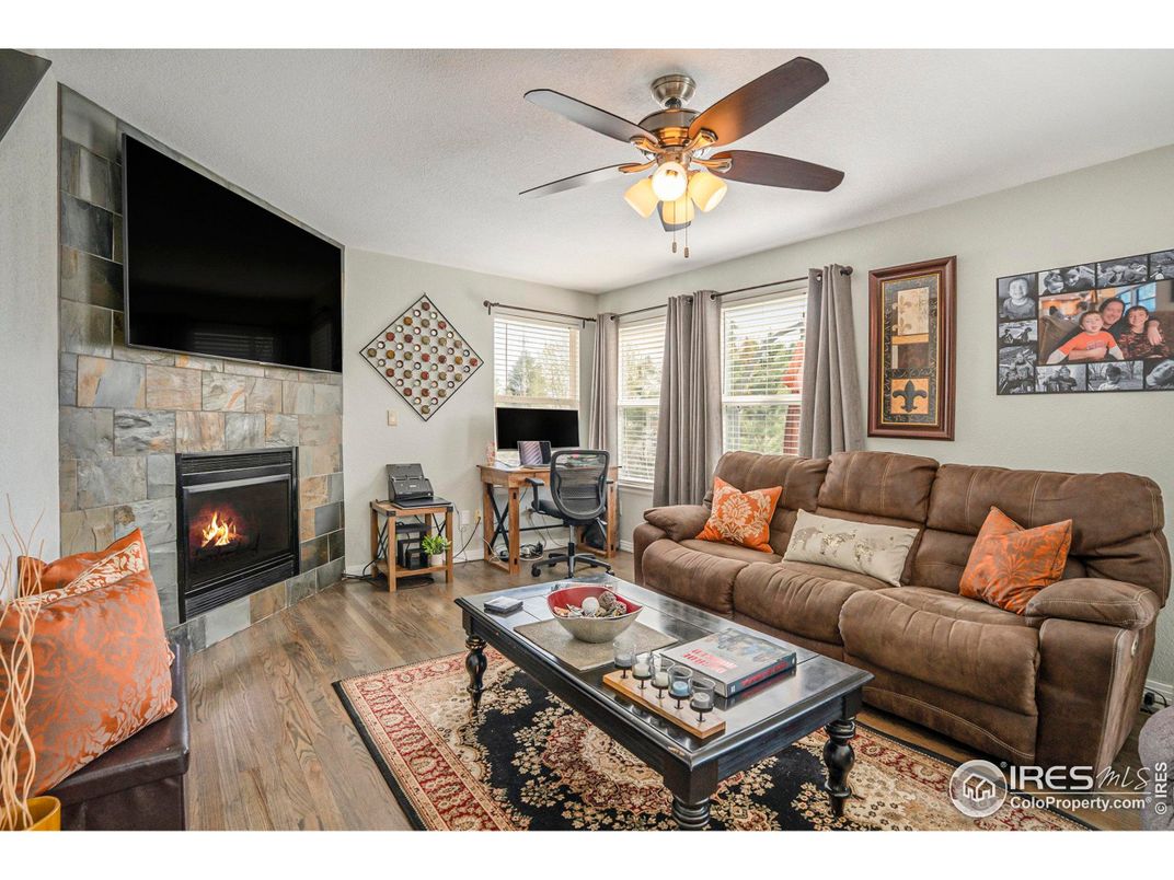 Fireplace, Interior, Living room, Stone Walls, Wood Texture Flooring