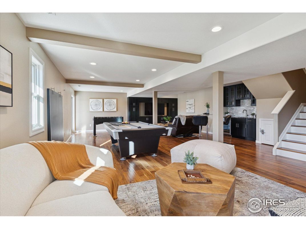 Billiard Table, Game Room, Interior, Living room, Recessed Lighting, Wood Texture Flooring