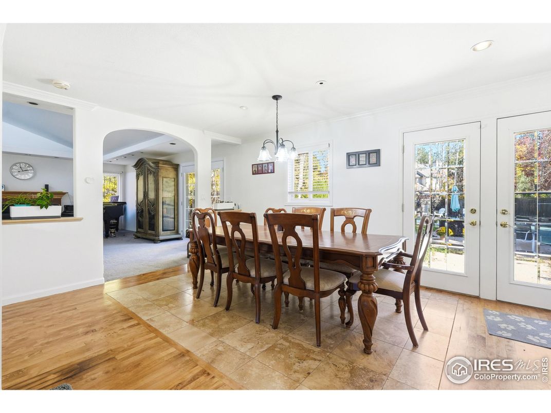 Dining room, Interior, Pendant Lights, Recessed Lighting, Wood Texture Flooring