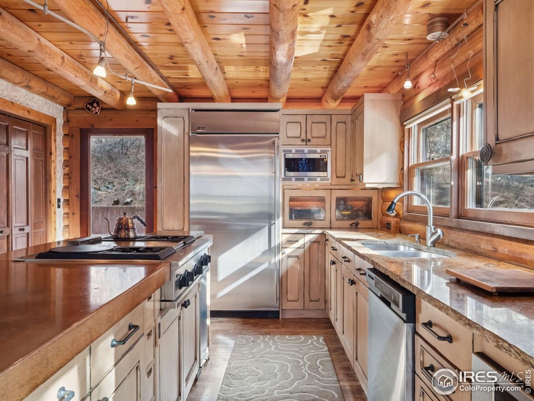 Interior, Kitchen, Stainless Steel Appliances, Wooden Beams, Wooden Ceilings, Wood Texture Flooring