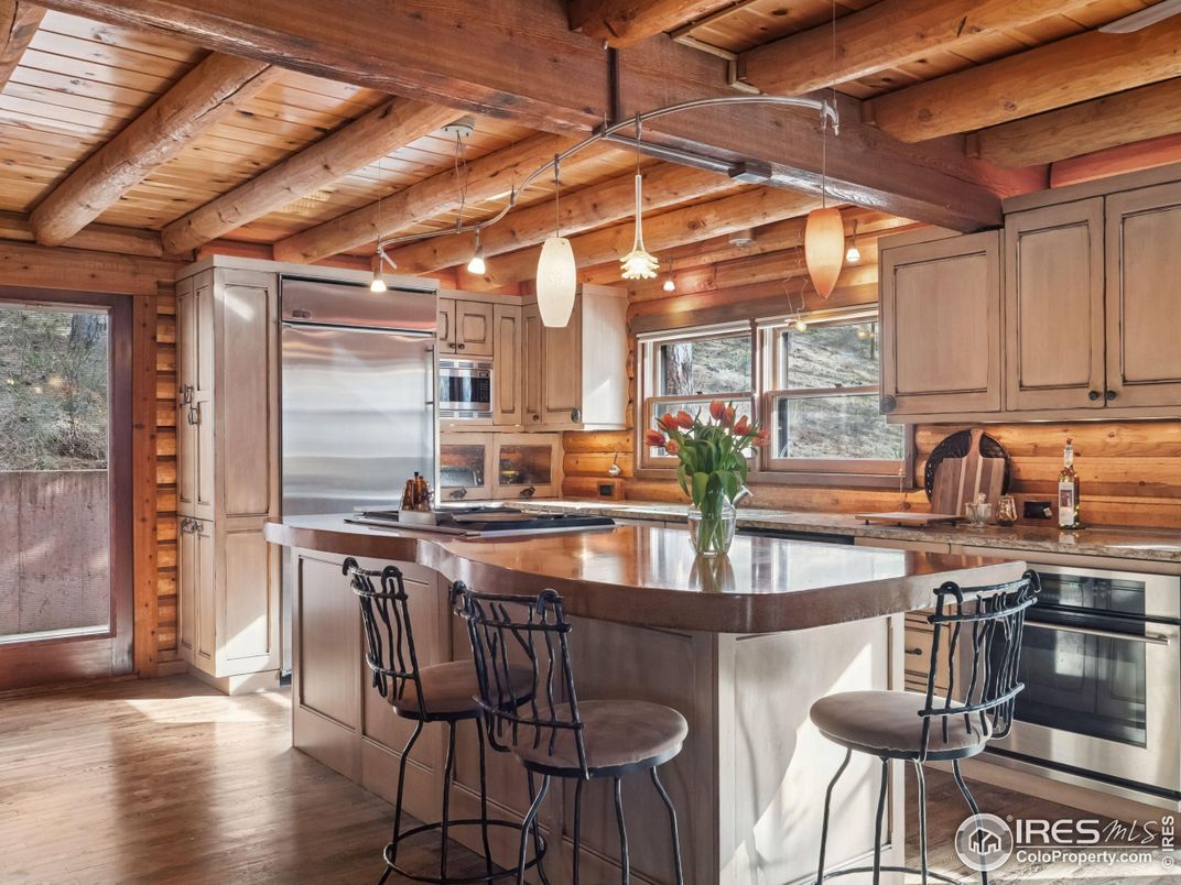 Interior, Kitchen, Pendant Lights, Stainless Steel Appliances, Wooden Beams, Wooden Ceilings, Wood Texture Flooring