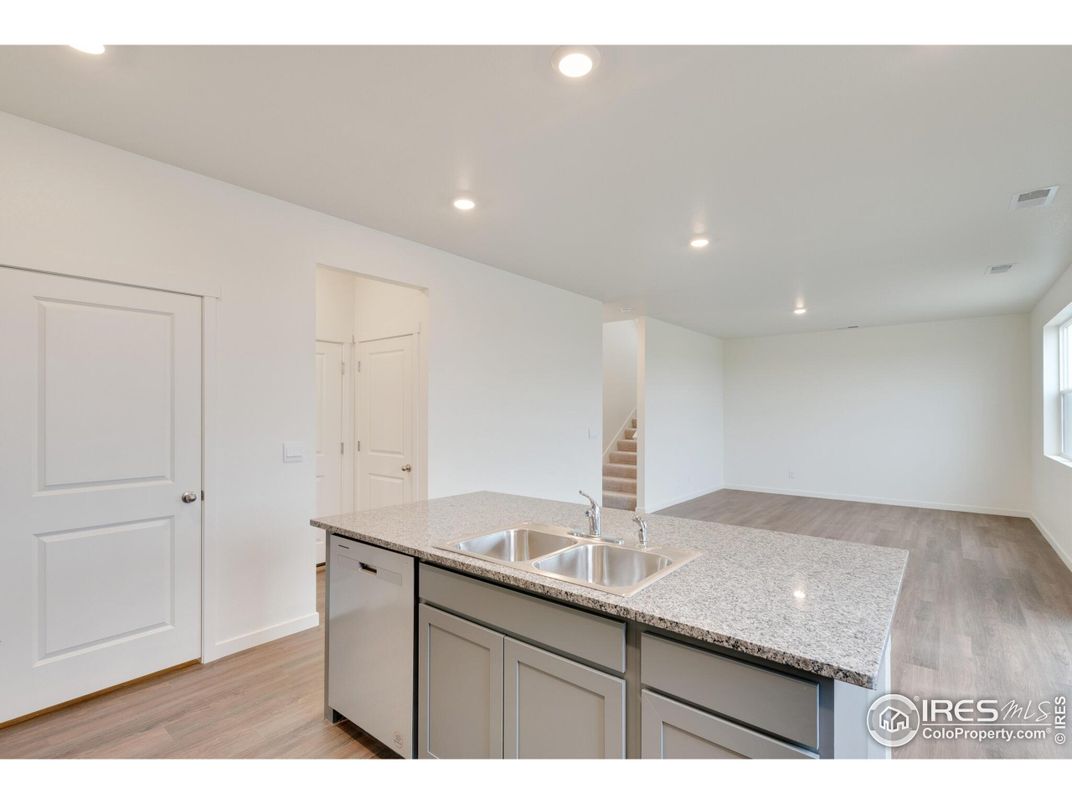 Empty room, Interior, Kitchen, Recessed Lighting, Wood Texture Flooring