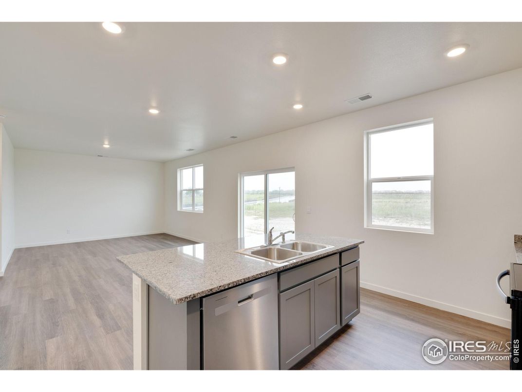 Empty room, Interior, Kitchen, Recessed Lighting, Wood Texture Flooring