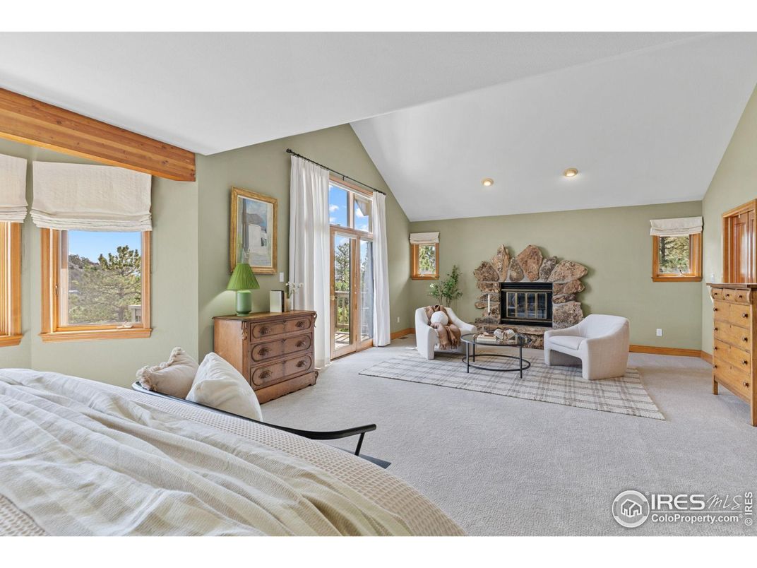 Bedroom, Fireplace, Interior, Recessed Lighting, Wooden Beams