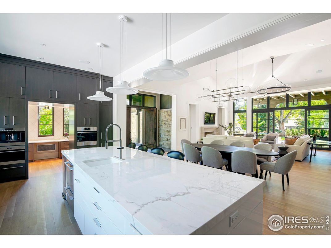 Dining room, Interior, Kitchen, Living room, Pendant Lights, Recessed Lighting, Stainless Steel Appliances, Wood Texture Flooring