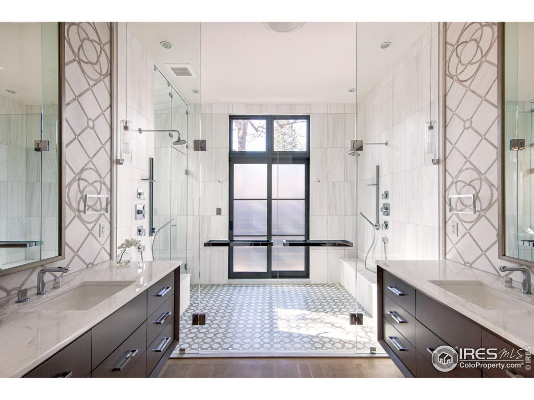 Bathroom, Glass Shower, Interior, Recessed Lighting, Wood Texture Flooring