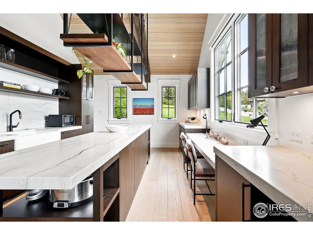 Interior, Kitchen, Recessed Lighting, Wooden Ceilings, Wood Texture Flooring