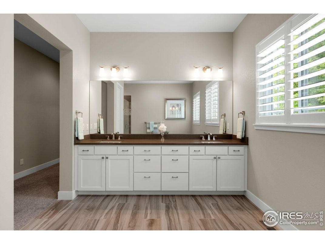 Bathroom, Dual Sink Vanities, Interior, Wood Texture Flooring