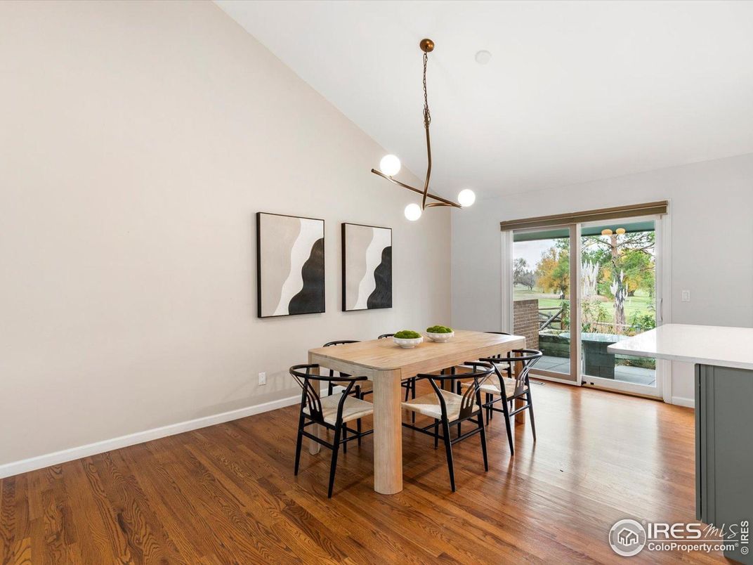 Dining room, Interior, Pendant Lights, Wood Texture Flooring