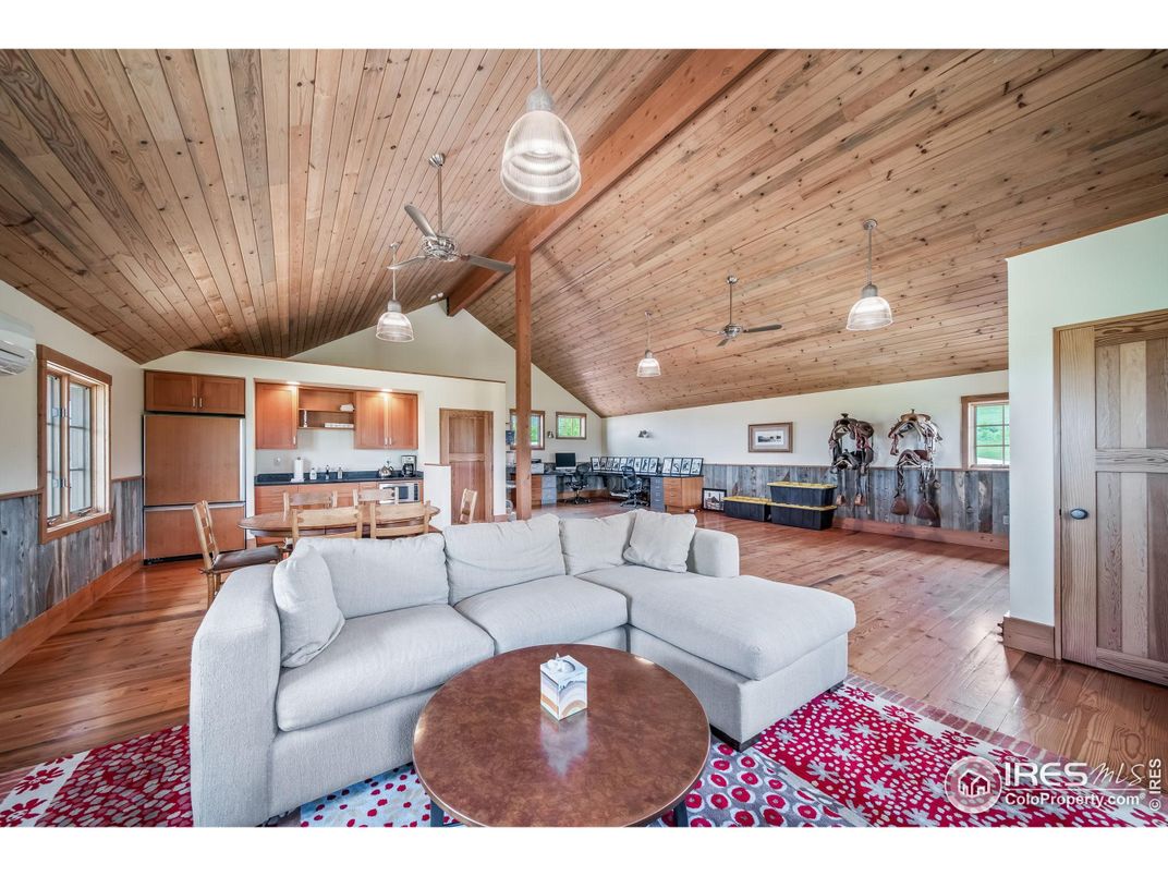Dining room, Fireplace, Interior, Kitchen, Living room, Pendant Lights, Wooden Ceilings, Wood Texture Flooring
