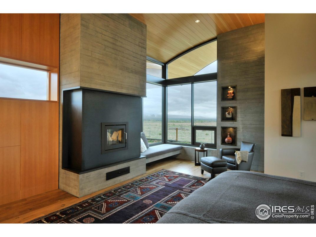 Fireplace, Interior, Living room, Recessed Lighting, Water, Wooden Ceilings, Wood Texture Flooring, Wooden Walls