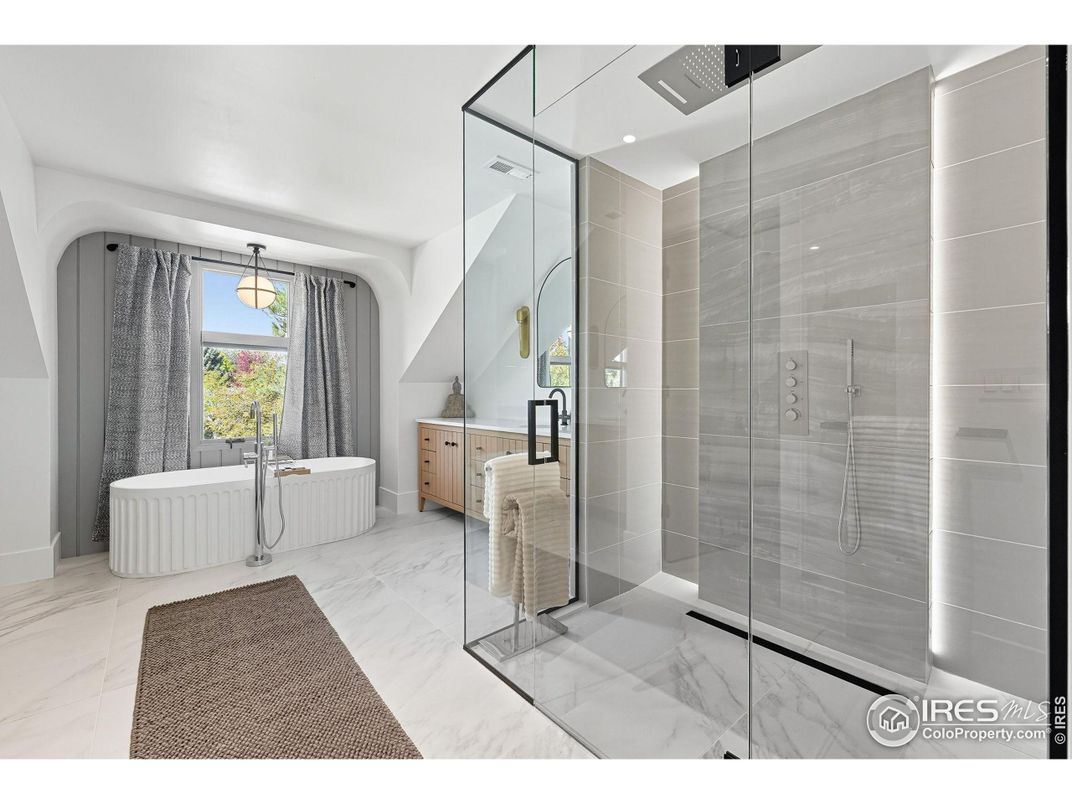 Bathroom, Glass Shower, Interior, Marble, Pendant Lights, Recessed Lighting