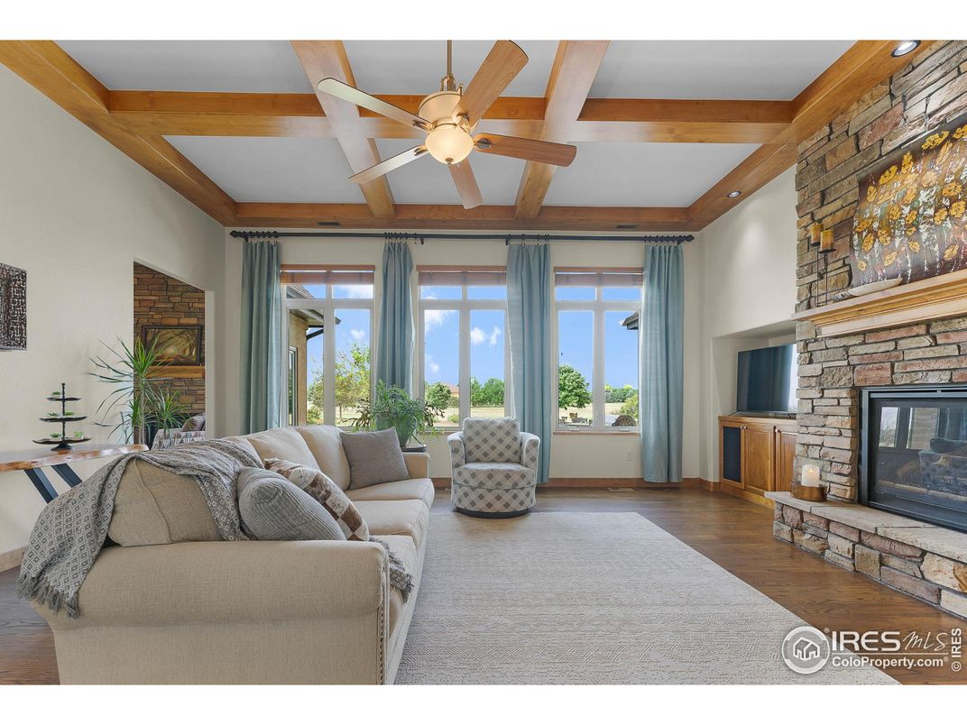 Fireplace, Interior, Living room, Stone Walls, Wooden Beams, Wood Texture Flooring