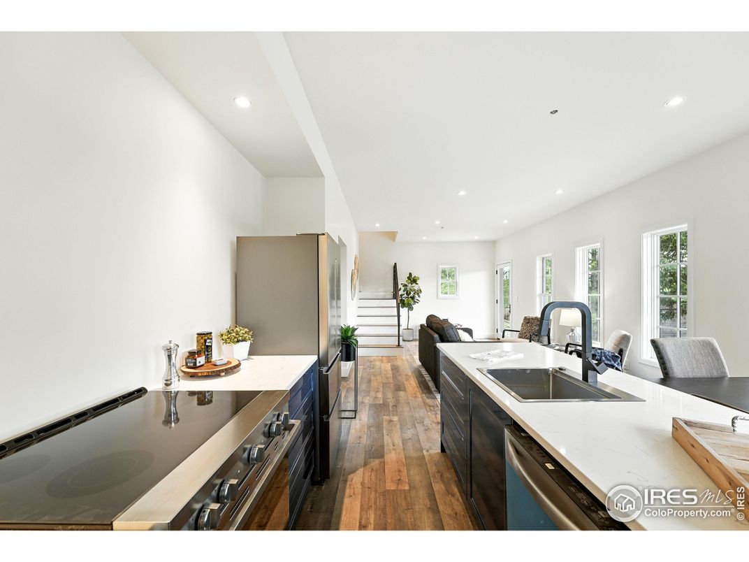 Interior, Kitchen, Living room, Recessed Lighting, Wood Texture Flooring
