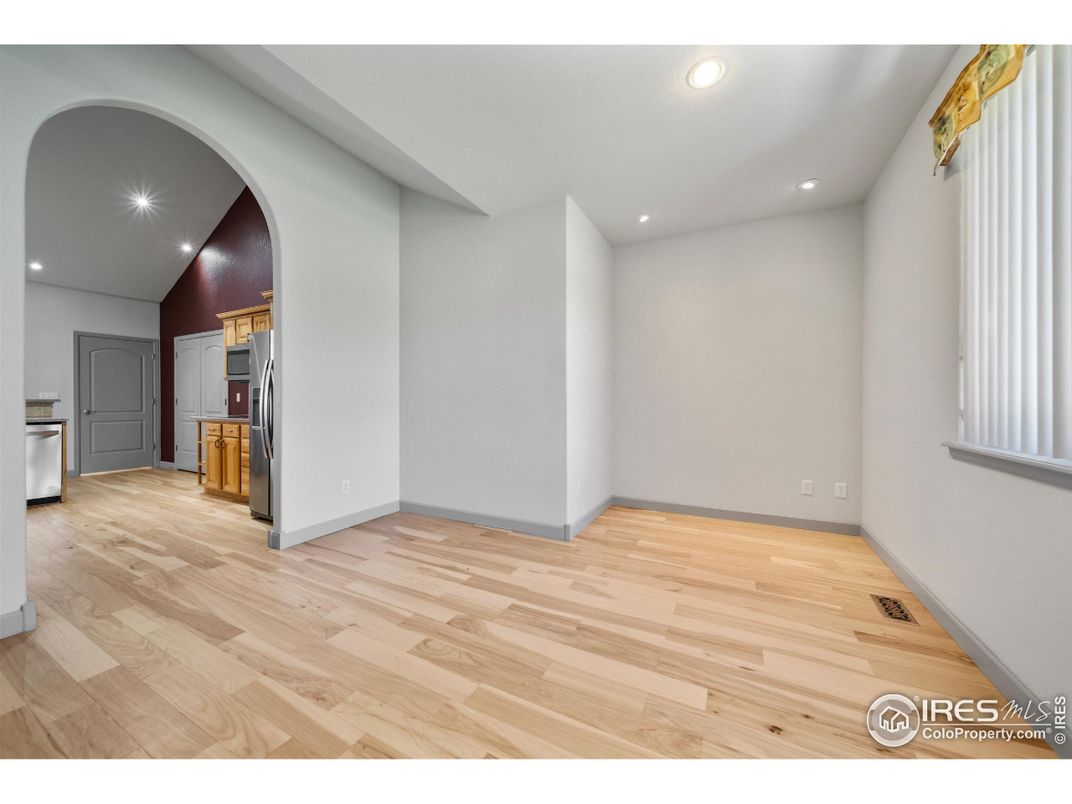 Empty room, Interior, Kitchen, Recessed Lighting, Wood Texture Flooring