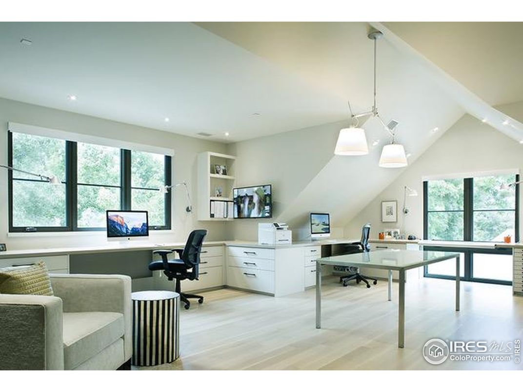 Home Office, Interior, Pendant Lights, Recessed Lighting, Wood Texture Flooring