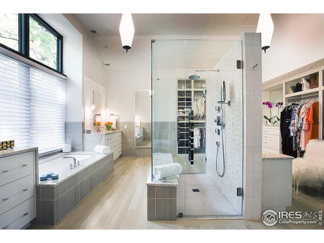 Bathroom, Glass Shower, Interior, Walk-in Closets, Wood Texture Flooring