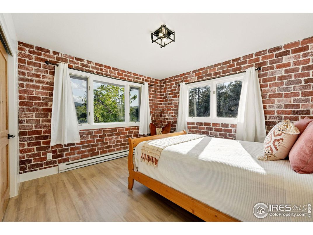 Bedroom, Interior, Stone Walls, Wood Texture Flooring