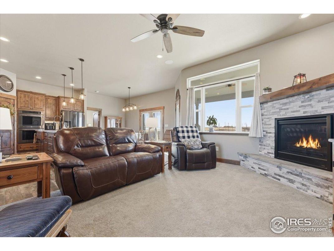 Fireplace, Interior, Kitchen, Living room, Pendant Lights, Recessed Lighting, Stainless Steel Appliances