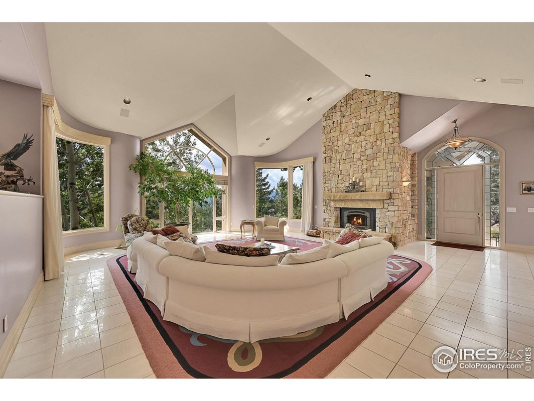 Fireplace, Interior, Living room, Recessed Lighting, Stone Walls