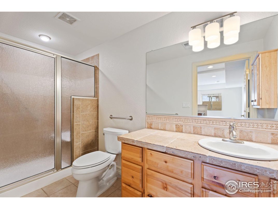 Bathroom, Glass Shower, Interior, Recessed Lighting, Tile Countertops