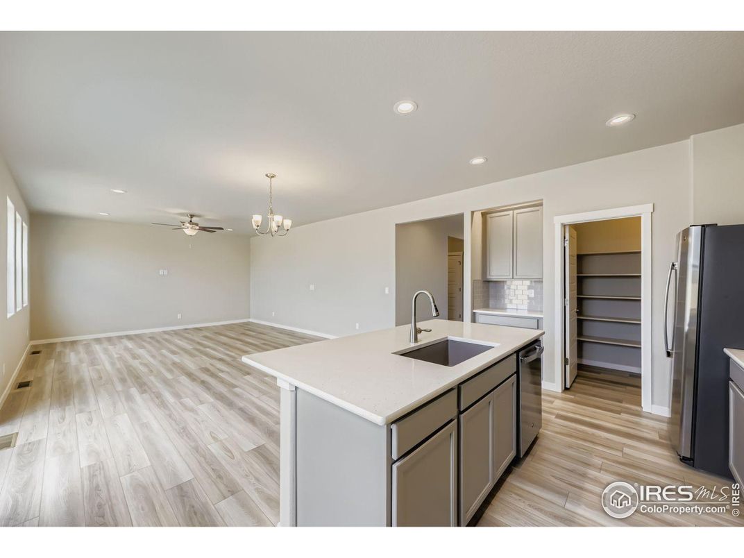 Chandelier, Interior, Kitchen, Recessed Lighting, Wood Texture Flooring