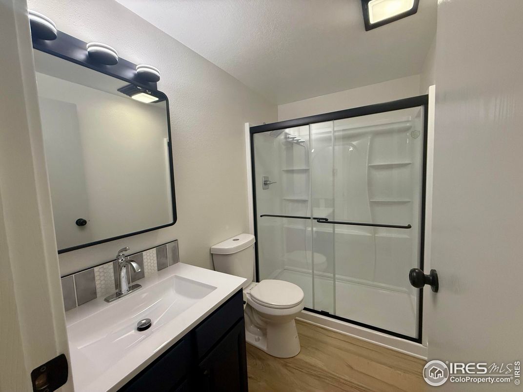Bathroom, Glass Shower, Interior, Wood Texture Flooring