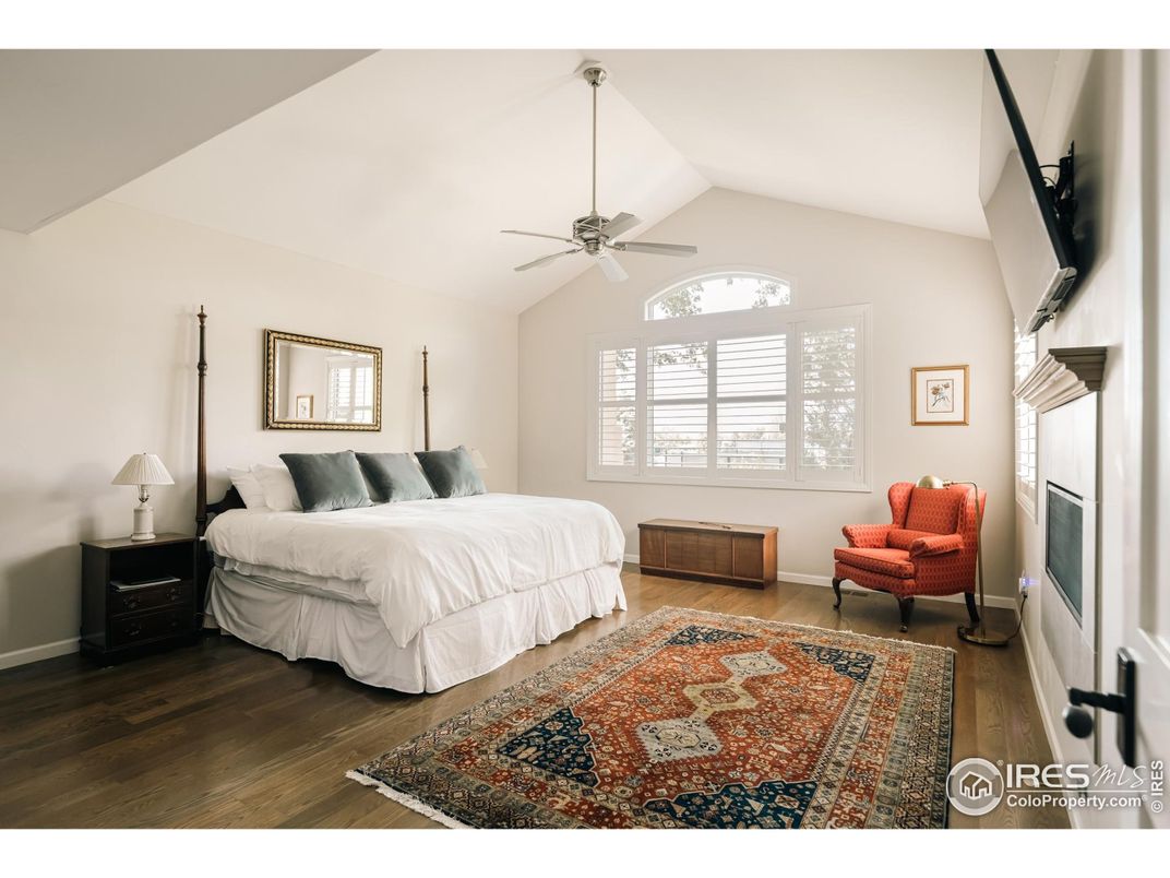 Bedroom, Fireplace, Interior, Wood Texture Flooring