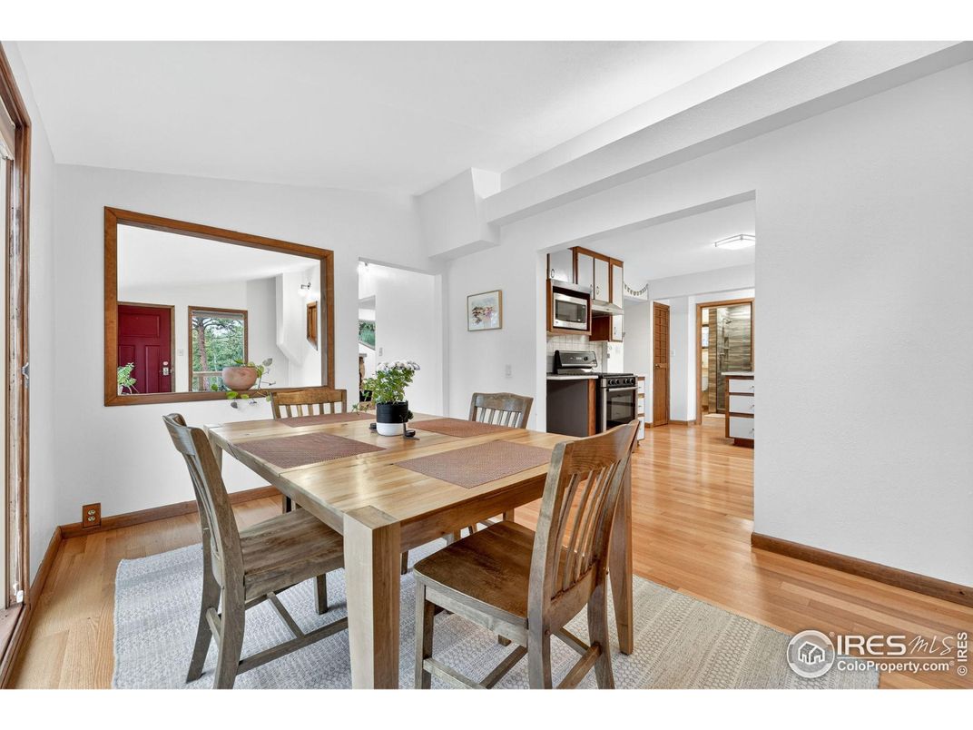 Dining room, Interior, Kitchen, Stainless Steel Appliances, Wood Texture Flooring