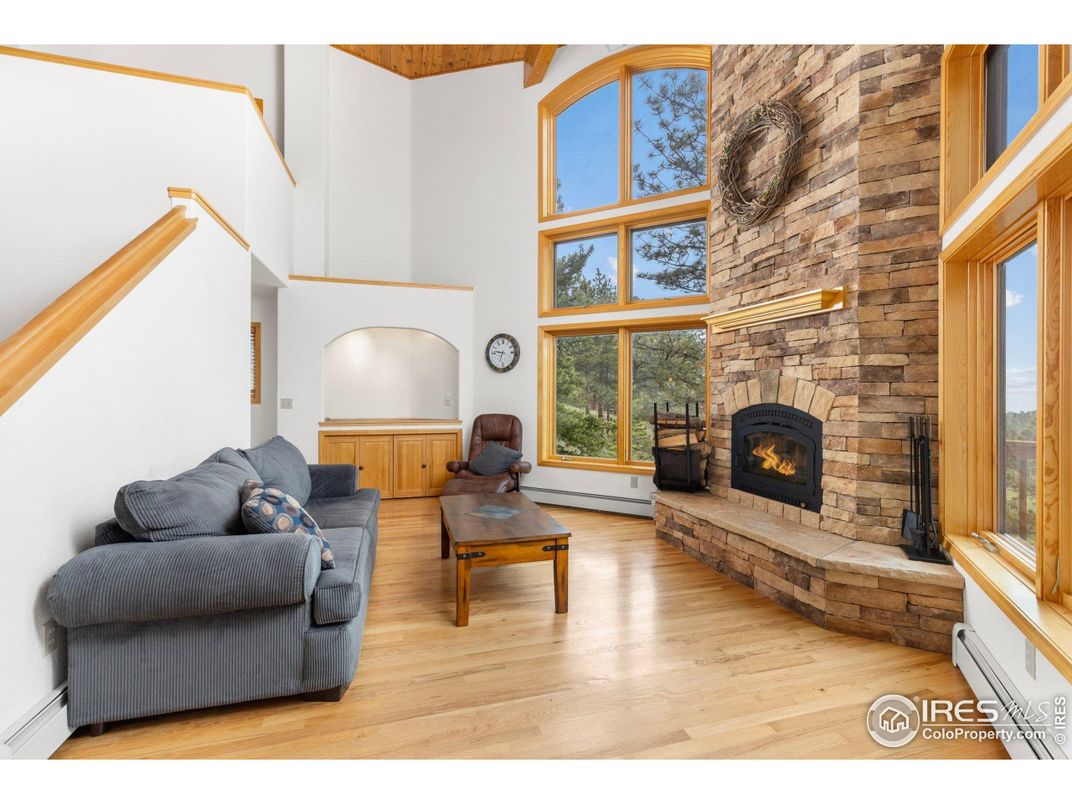 Fireplace, Interior, Living room, Stone Walls, Wood Texture Flooring