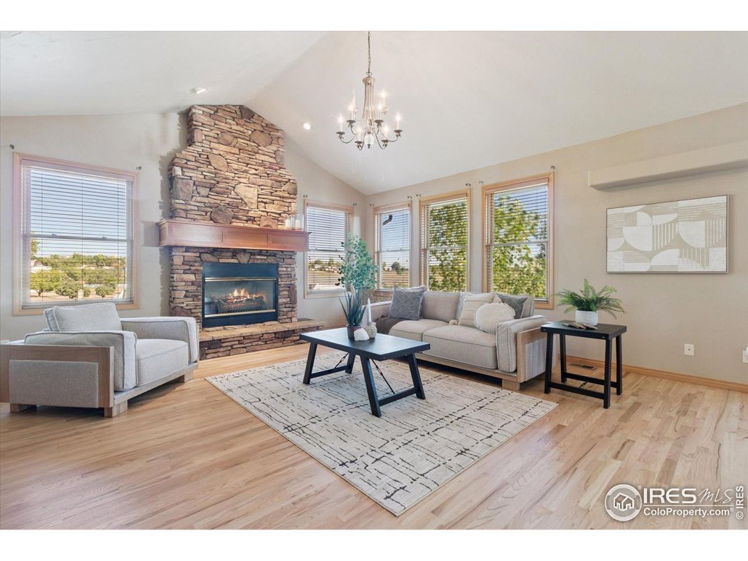 Chandelier, Fireplace, Interior, Living room, Recessed Lighting, Wood Texture Flooring