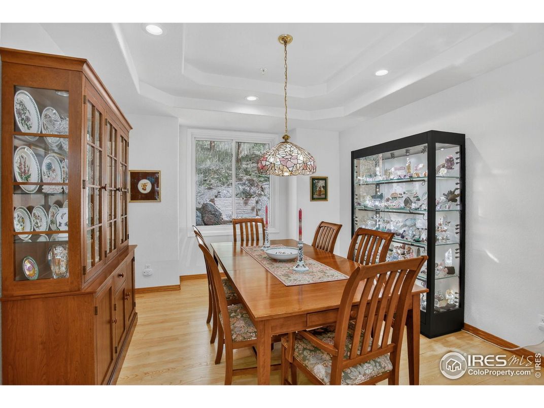 Dining room, Interior, Pendant Lights, Recessed Lighting, Wood Texture Flooring