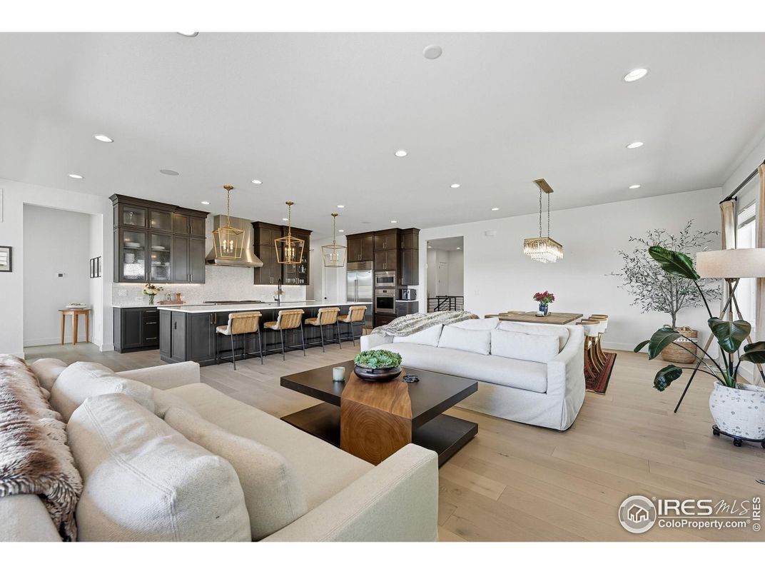 Interior, Kitchen, Living room, Pendant Lights, Recessed Lighting, Stainless Steel Appliances, Wood Texture Flooring