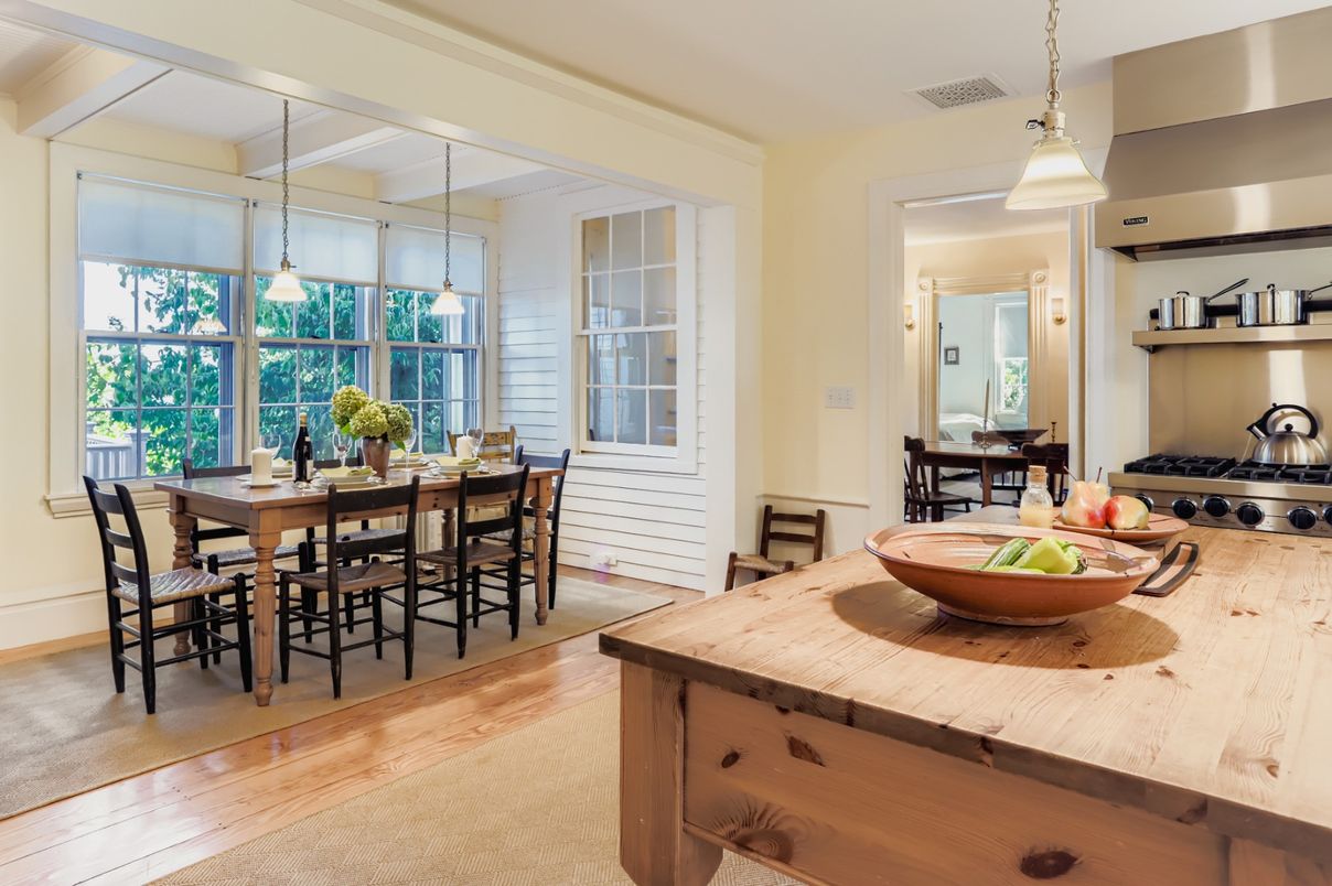 Dining room, Interior, Pendant Lights, Wood Texture Flooring