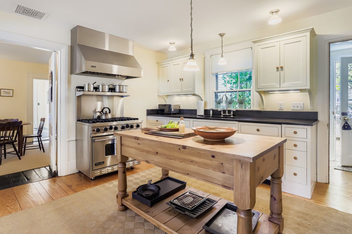 Interior, Kitchen, Pendant Lights, Stainless Steel Appliances, Wood Texture Flooring