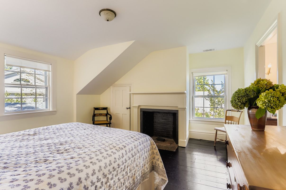 Bedroom, Fireplace, Interior, Wood Texture Flooring