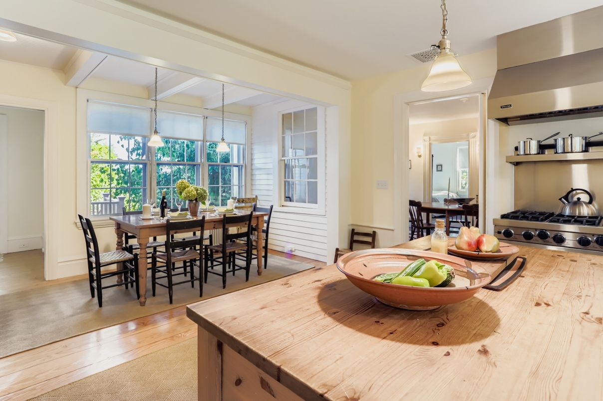 Dining room, Interior, Pendant Lights, Wood Texture Flooring