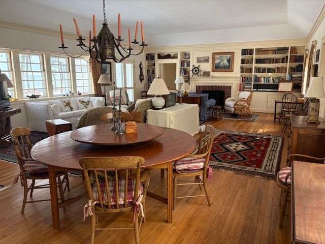 Chandelier, Dining room, Fireplace, Interior, Living room, Wood Texture Flooring